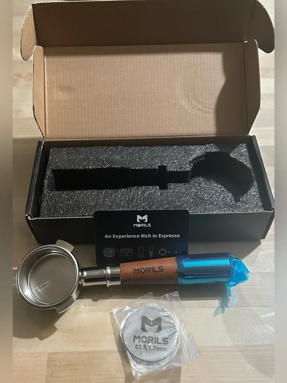NEW, Morils 54mm Espresso Bottomless Portafilter Stainless Double Shot Basket